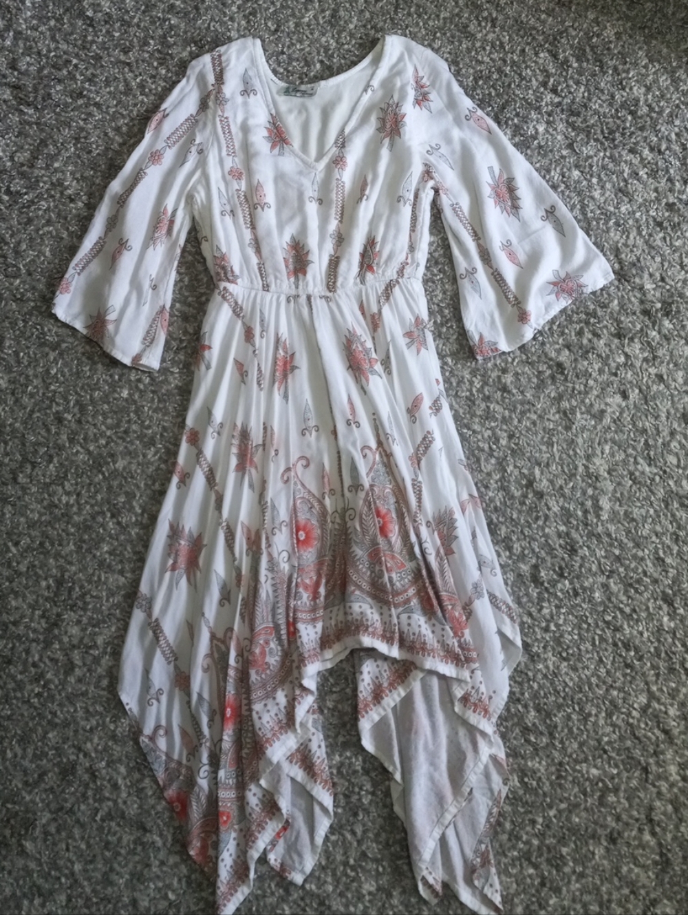Lapogee Boho Floral Print Asymetrical Midi Dress Size S